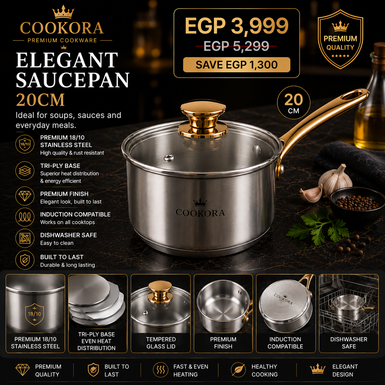 Cookora Elegant Saucepan – 20cm