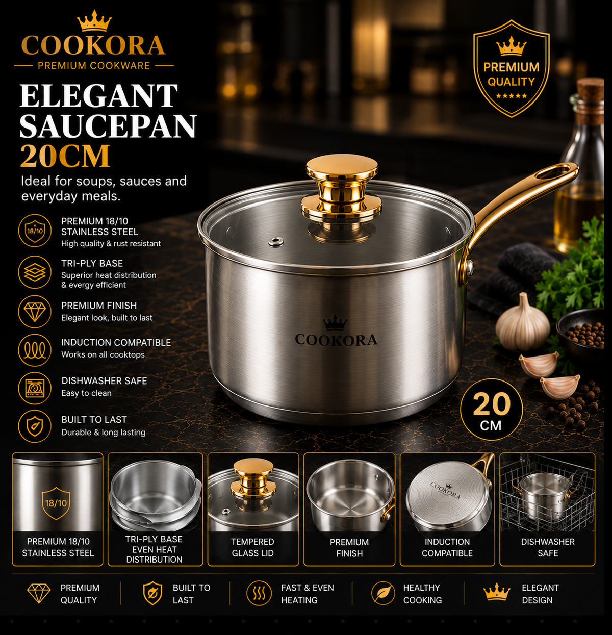 Cookora Elegant Saucepan – 20cm