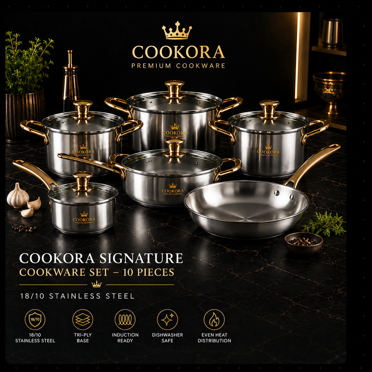 Cookora Signature Cookware Set – 10 Pieces