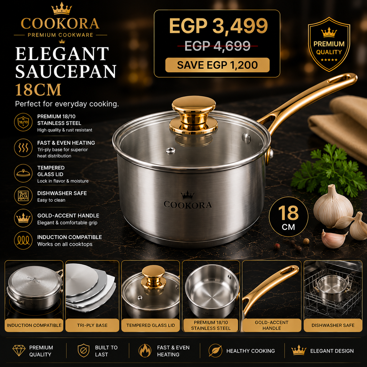 Cookora Elegant Saucepan – 18cm
