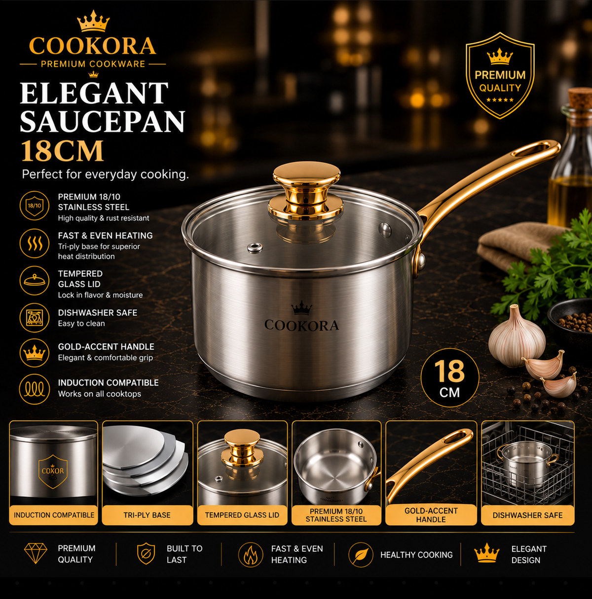 Cookora Elegant Saucepan – 18cm