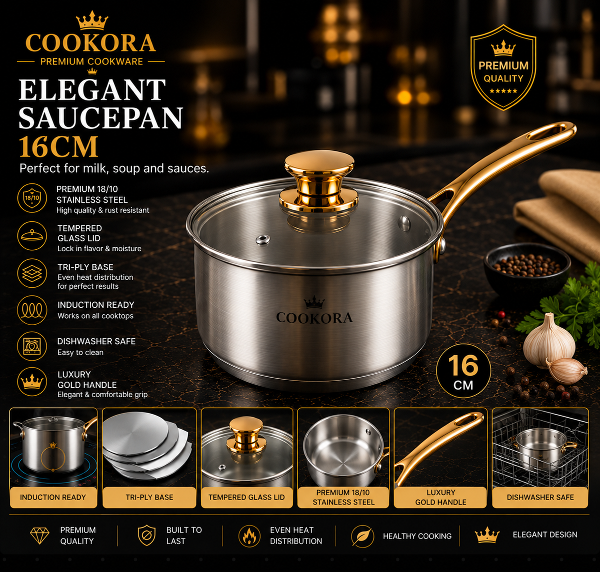 Cookora Elegant Saucepan – 16cm